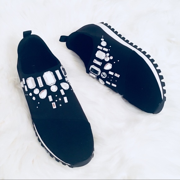 BCBG Generation Black Suede Jeweled Sneakers - Picture 4 of 8